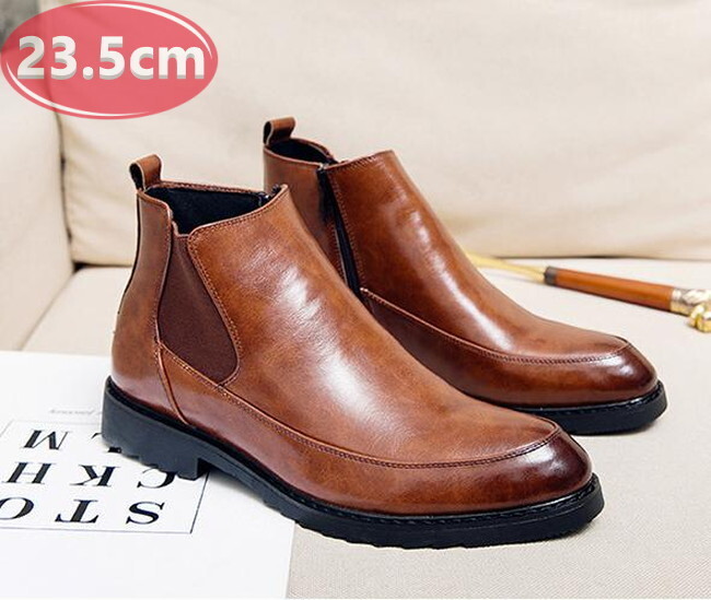 サイドジッパー付き メンズ ビジネス レザー シューズ ブラウン 23.5㎝ 革靴 靴 カジュアル 屈曲性 通勤 軽量 インポート品【n164】拍卖
