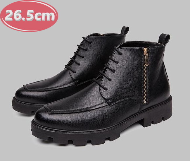 サイドジッパー メンズ ビジネス レザー シューズ ブラック 26.5㎝ 革靴 靴 カジュアル 屈曲性 通勤 軽量 インポート品【n163】拍卖