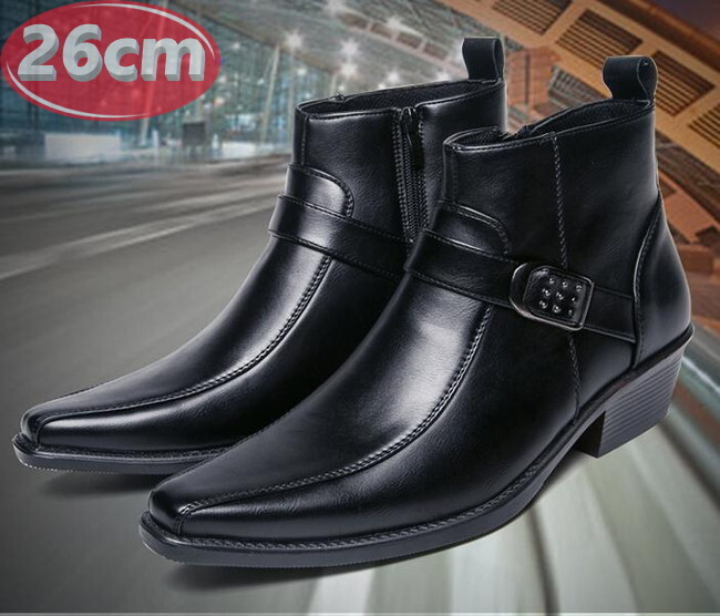 サイドジッパー メンズ ビジネス レザー シューズ ブラック 26.0㎝ 革靴 靴 カジュアル 屈曲性 通勤 軽量 インポート品【n153】拍卖