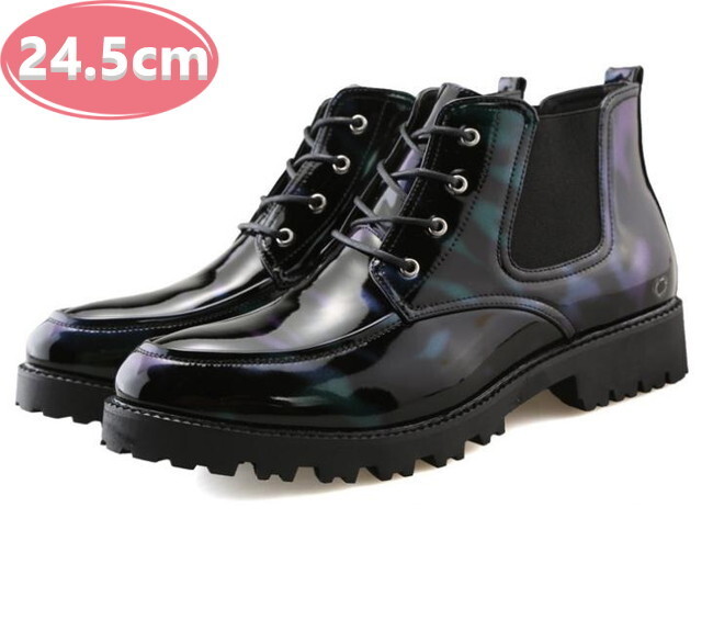 サイドゴア メンズ ビジネス PUレザー シューズ グリーン 24.5㎝ 革靴 靴 カジュアル 屈曲性 通勤 軽量 インポート品【n162】拍卖