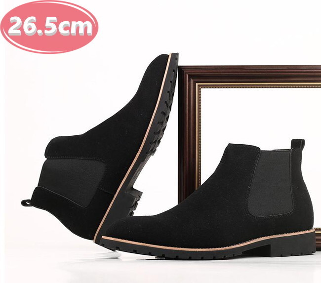 サイドゴア メンズ ビジネス PUレザー シューズ ブラック 26.5㎝ 革靴 靴 カジュアル 屈曲性 通勤 軽量 インポート品【n155】拍卖