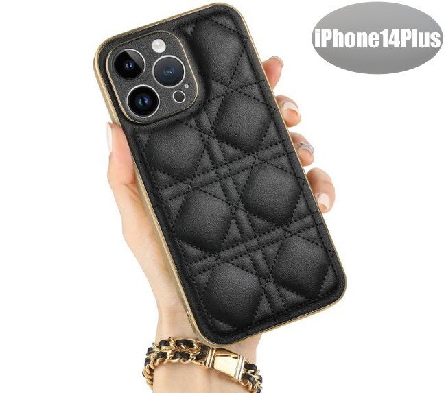 iPhone14Plus ケース ブラック キルティング おしゃれ スマホケース スマホカバー 耐衝撃 衝撃吸収【n320】拍卖