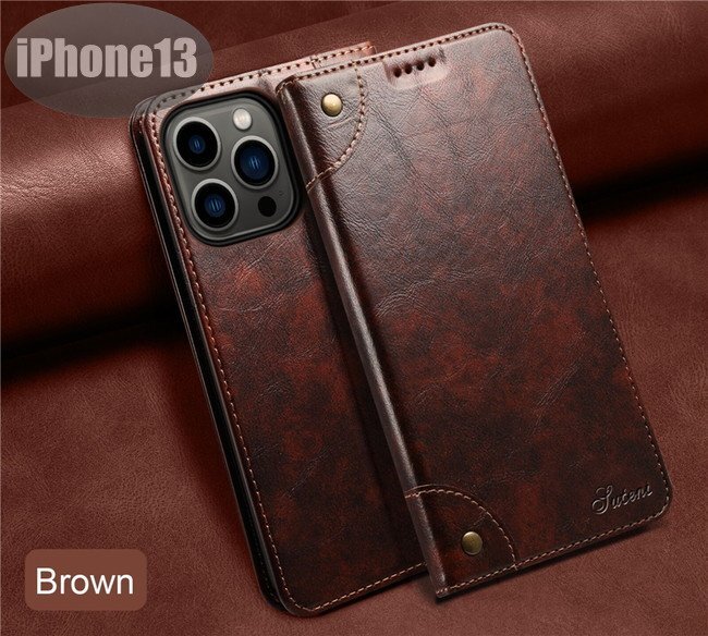 iPhone13 ケース PUレザー おしゃれ スマホケース スマホカバー ブラウン 耐衝撃 衝撃吸収【n278】拍卖
