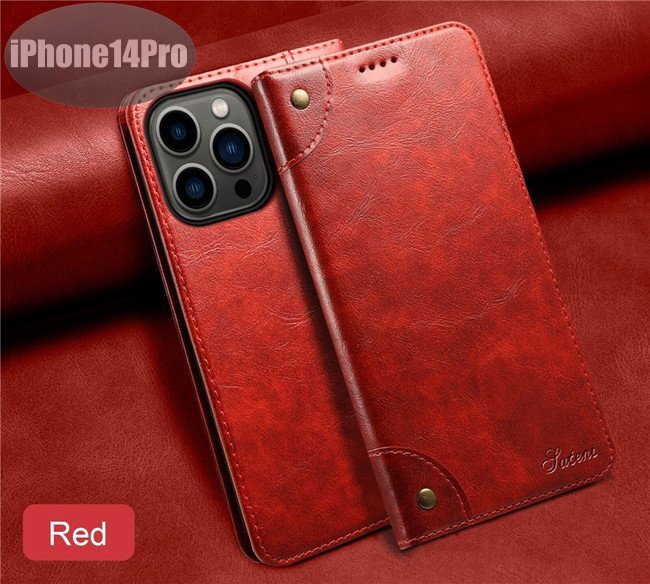iPhone14PRO ケース PUレザー おしゃれ スマホケース スマホカバー レッド 耐衝撃 衝撃吸収【n278】拍卖
