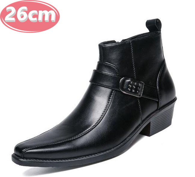 メンズ PUレザー ブーツ シューズ ブラック 26.0㎝ 革靴 靴 カジュアル 屈曲性 通勤 軽量 インポート品【n148】拍卖