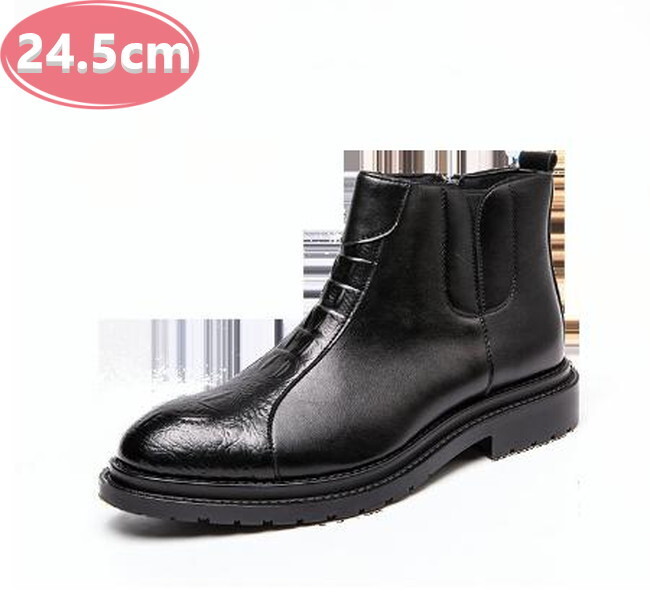 サイドジッパー メンズ ビジネス レザー シューズ ブラック 24.5㎝ 革靴 靴 カジュアル 屈曲性 通勤 軽量 インポート品【n161】拍卖