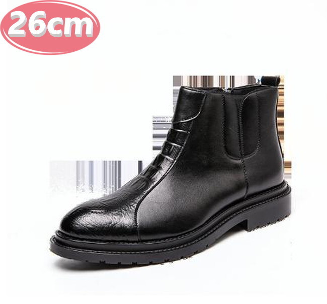 サイドジッパー メンズ ビジネス レザー シューズ ブラック 26.0㎝ 革靴 靴 カジュアル 屈曲性 通勤 軽量 インポート品【n161】拍卖