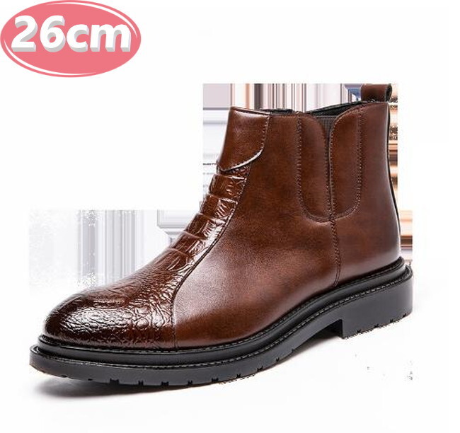 サイドジッパー メンズ ビジネス レザー シューズ ブラウン 26.0㎝ 革靴 靴 カジュアル 屈曲性 通勤 軽量 インポート品【n161】拍卖