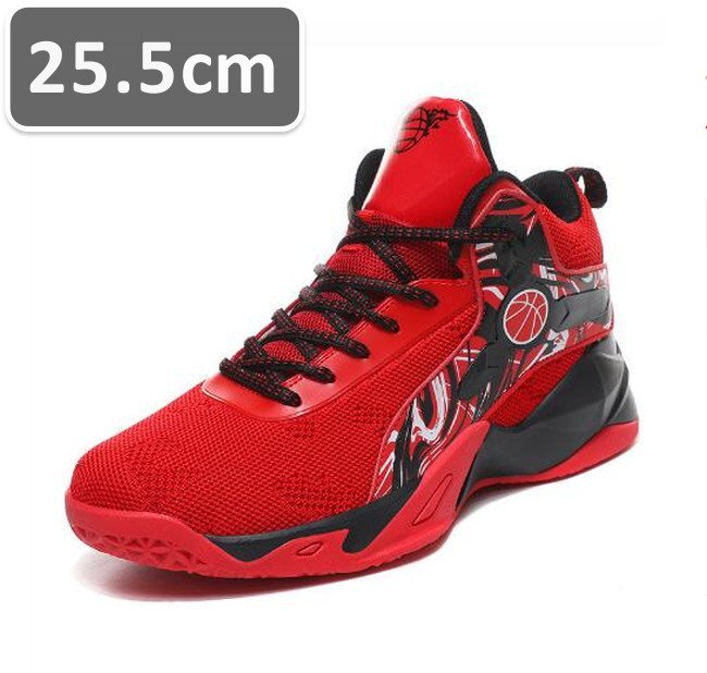 メンズ スニーカー レッド 25.5cm 靴 シューズ 防滑 バスケットシューズ 通勤 通学 旅行 【238】拍卖