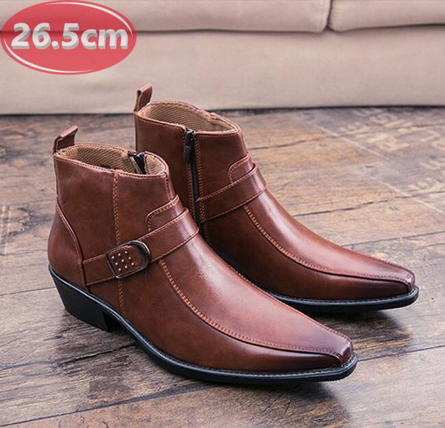 サイドジッパー メンズ ビジネス レザー シューズ ブラウン 26.5㎝ 革靴 靴 カジュアル 屈曲性 通勤 軽量 インポート品【n153】拍卖