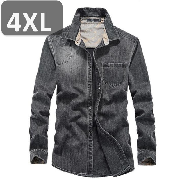 メンズ 長袖 デニム シャツ グレー 4XL 長袖 デニム シャツ 春秋【n187】拍卖