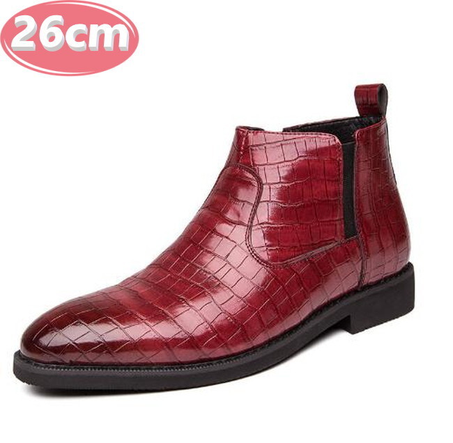 サイドジッパー メンズ ビジネスワニ柄 PUレザー シューズ レッド 26.0㎝ 革靴 靴 カジュアル 屈曲性 通勤 軽量 インポート品【n157】拍卖