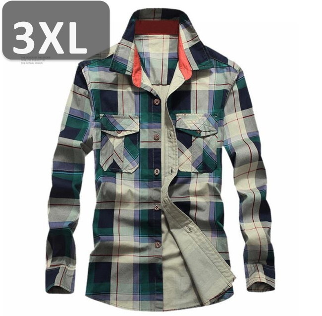 メンズ 長袖 ネルシャツ グリーン 3XL 長袖 ネルシャツ 春秋【n184】拍卖