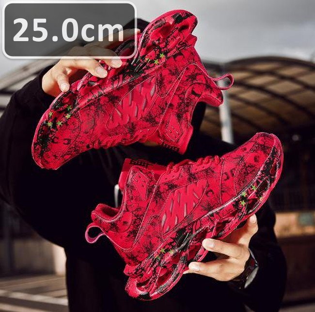 メンズ スニーカー レッド 25.0cm 靴 シューズ 防滑 通勤 通学 旅行 【239】拍卖