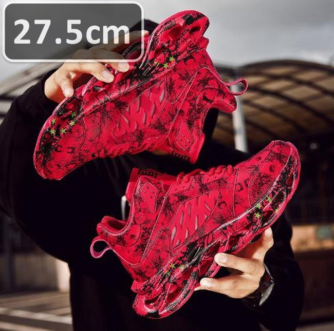 メンズ スニーカー レッド 27.5cm 靴 シューズ 防滑 通勤 通学 旅行 【239】拍卖