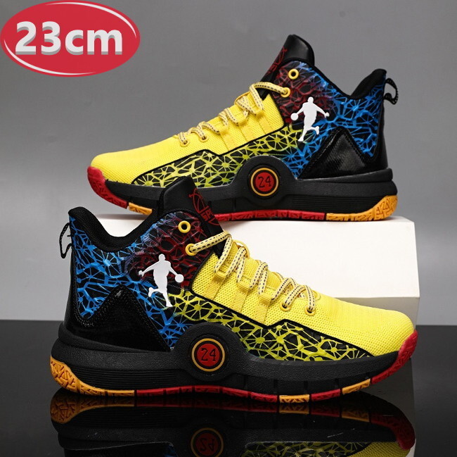 1スタ ☆ メンズ スニーカー 23.0cm イエロー 靴 シューズ 防滑 バスケットシューズ 通勤 通学 旅行 【126】拍卖