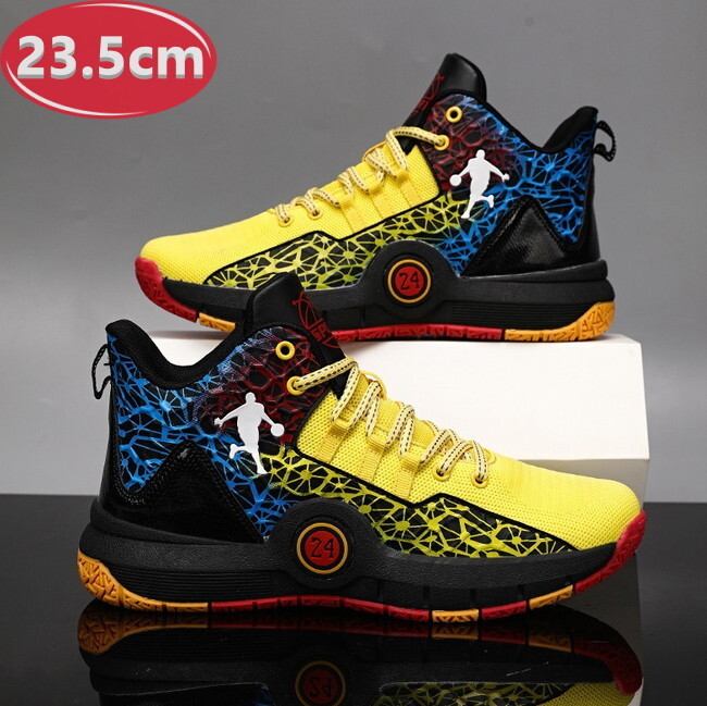 1スタ ☆ メンズ スニーカー 23.5cm イエロー 靴 シューズ 防滑 バスケットシューズ 通勤 通学 旅行 【126】拍卖