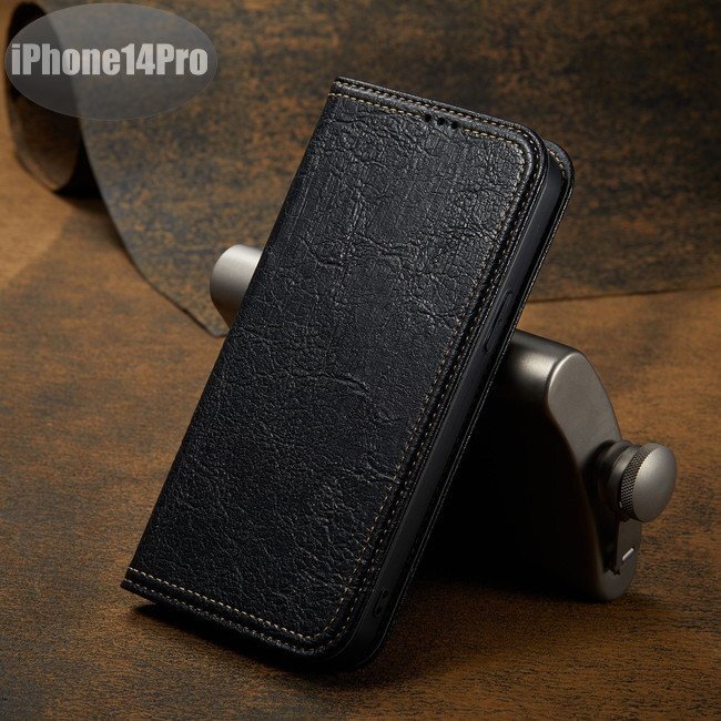 iPhone14PRO ケース PUレザー おしゃれ スマホケース スマホカバー ブラック 耐衝撃 衝撃吸収【n279】拍卖