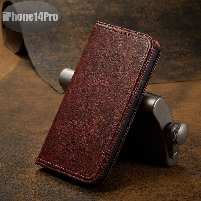 iPhone14PRO ケース PUレザー おしゃれ スマホケース スマホカバー ブラウン 耐衝撃 衝撃吸収【n279】拍卖