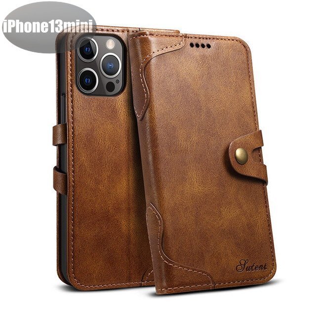 iPhone13mini ケース PUレザー おしゃれ スマホケース スマホカバー ブラウン 耐衝撃 衝撃吸収【n280】拍卖