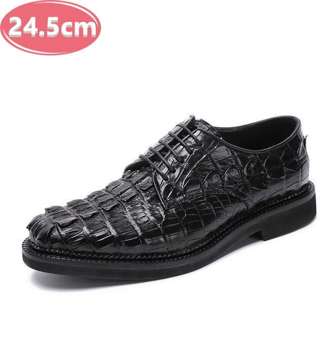 クロコダイルレザー ビジネスシューズ 最高級 ワニ革 クロコダイル 靴 メンズシューズ 革靴 ブラック 24.5cm 【n788】拍卖