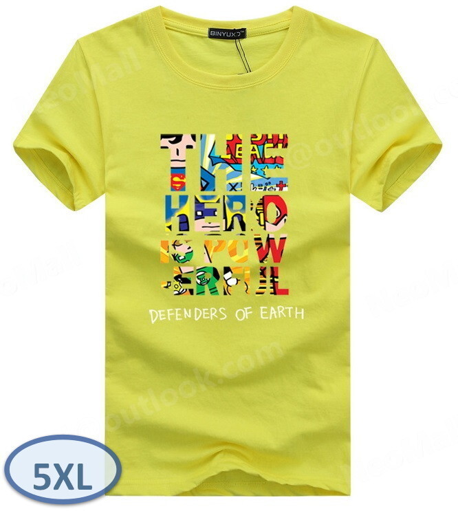 夏にピッタリ ☆ 丸首 半袖 Tシャツ【068】 イエロー 5XLサイズ トップス シャツ シンプル イラスト プリント 春夏拍卖