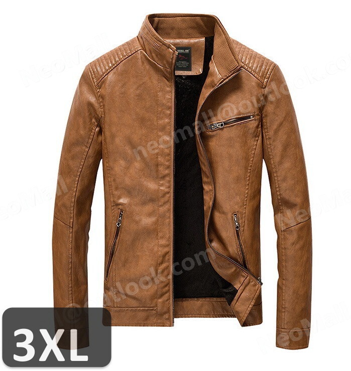 メンズ レザージャケット【985】ベージュ 3XLサイズ 裏起毛 革ジャン バイクジャケット ジャケット PUレザー ブルゾン ライダーズ拍卖