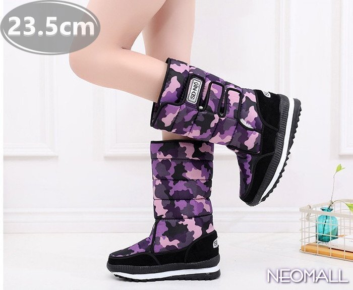 レディース スノーシューズ 【867】 23.5cm 迷彩パープル ムートンブーツ スニーカー ウィンターブーツ 裏起毛 防水 防寒 防滑 冬用靴 綿靴拍卖