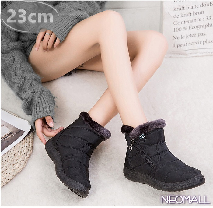 レディース スノーシューズ 【957】 ブラック 23.0cm ムートンブーツ スニーカー ウィンターブーツ 裏起毛 防水 防寒 防滑 冬用靴 綿靴拍卖