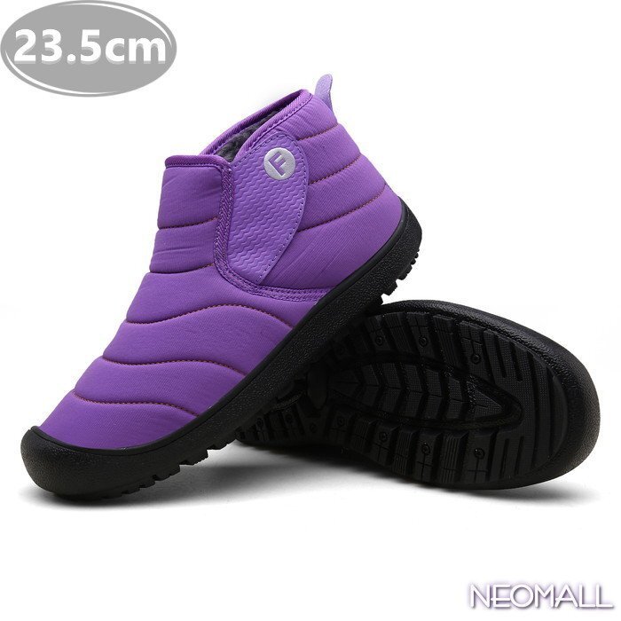 ユニセックス スノーシューズ 【869】 23.5cm パープル ムートンブーツ スニーカー ウィンターブーツ 裏起毛 防水 防寒 防滑 冬用靴 綿靴拍卖