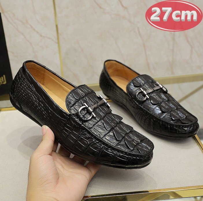 クロコダイルレザー ビジネスシューズ 最高級 ワニ革 クロコダイル 靴 メンズシューズ 革靴 ブラック 27.0cm 【n787】拍卖