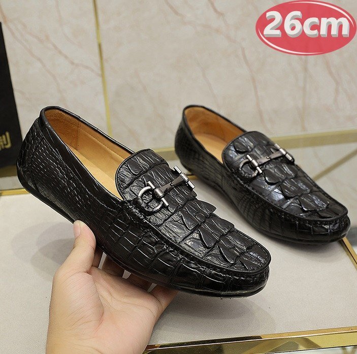 クロコダイルレザー ビジネスシューズ 最高級 ワニ革 クロコダイル 靴 メンズシューズ 革靴 ブラック 26.0cm 【n787】拍卖