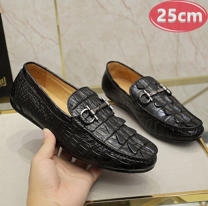 クロコダイルレザー ビジネスシューズ 最高級 ワニ革 クロコダイル 靴 メンズシューズ 革靴 ブラック 25.0cm 【n787】拍卖