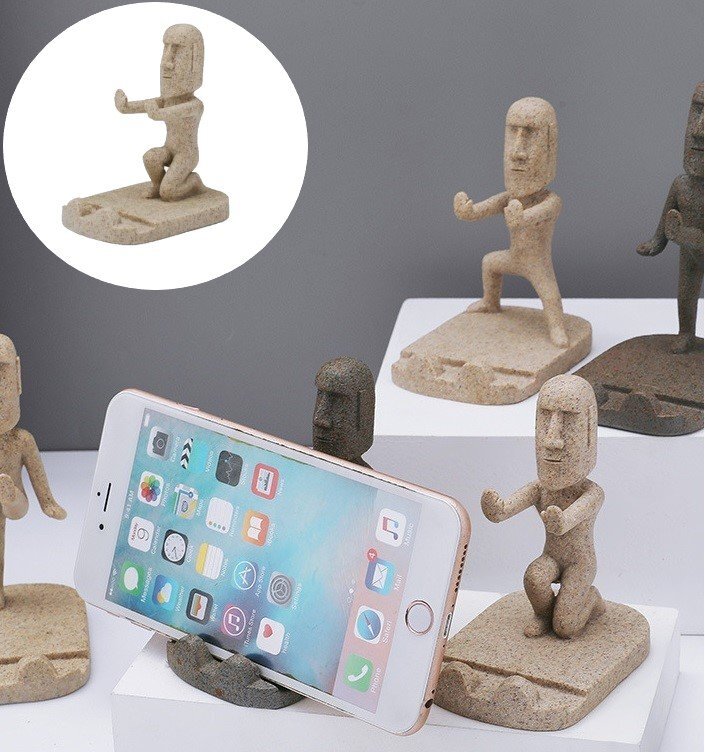 キュートな モアイ像 ベージュ タイプB 立膝で支える モアイ スマホスタンド オブジェ インテリア n929拍卖