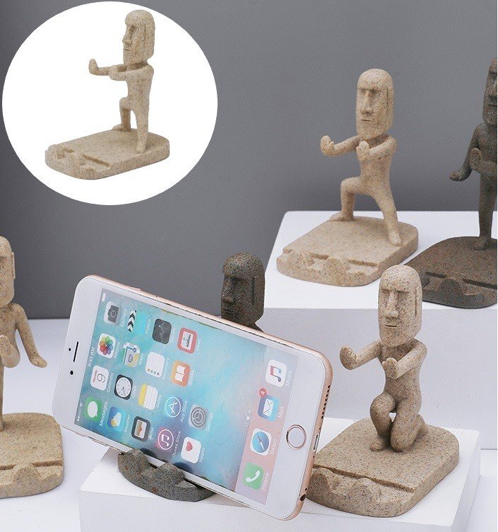 キュートな モアイ像 ベージュ タイプC 立って支える モアイ スマホスタンド オブジェ インテリア n929拍卖