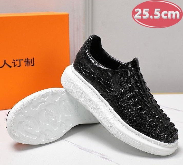 クロコダイルレザー スニーカー 最高級 ワニ革 クロコダイル 靴 メンズシューズ 革靴 ブラック 25.5cm 【n791】拍卖