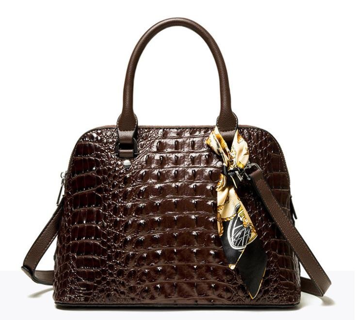 高品質 レザー調 クロコダイル柄 ハンドバッグ ショルダーバッグ ダークブラウン レディース 女性 【n404】拍卖