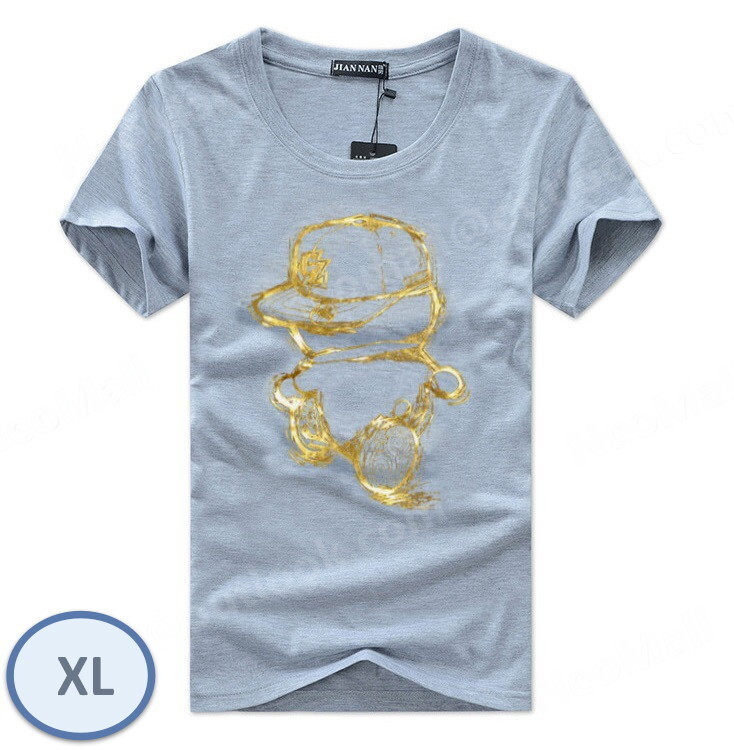 夏にピッタリ ☆ 丸首 半袖 Tシャツ【070】 グレー XLサイズ トップス シャツ シンプル イラスト プリント 春夏拍卖