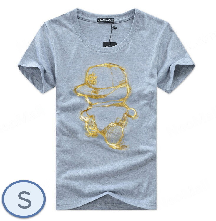 夏にピッタリ ☆ 丸首 半袖 Tシャツ【070】 グレー Sサイズ トップス シャツ シンプル イラスト プリント 春夏拍卖