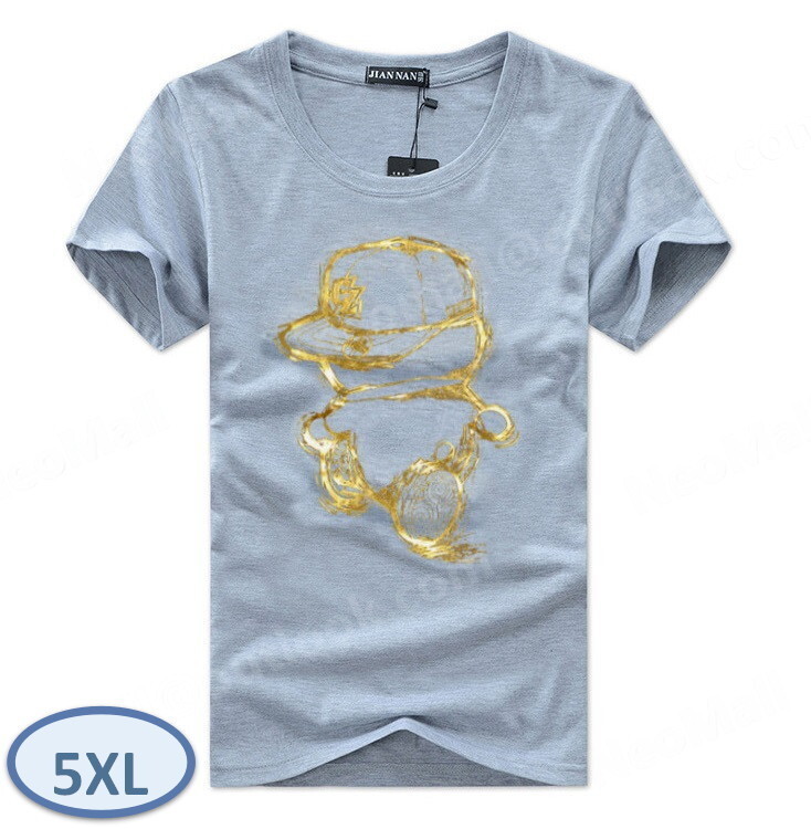 夏にピッタリ ☆ 丸首 半袖 Tシャツ【070】 グレー 5XLサイズ トップス シャツ シンプル イラスト プリント 春夏拍卖