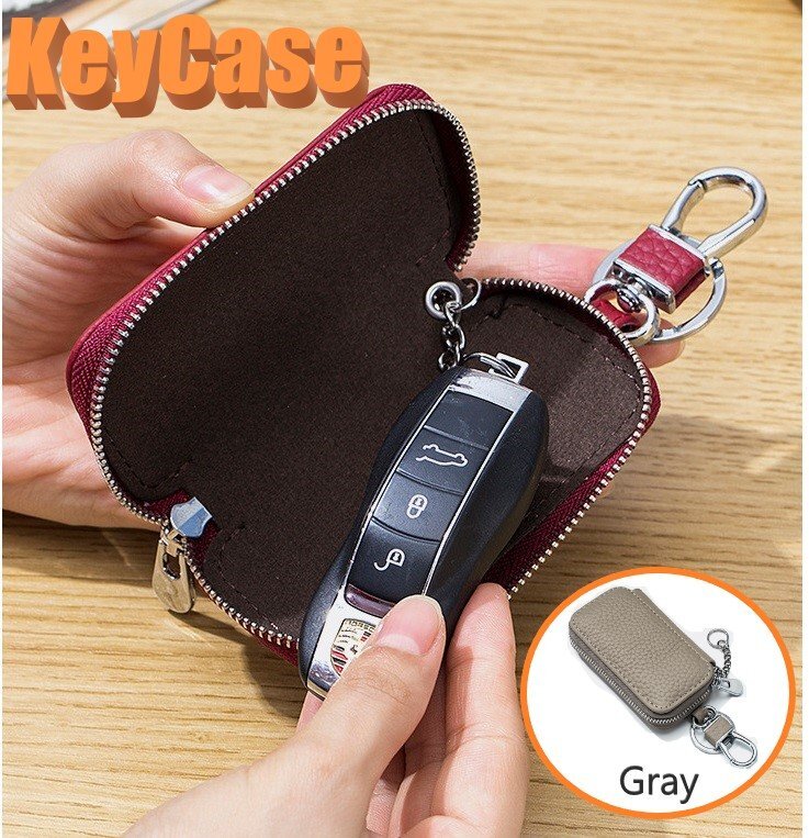 キーケース 本革 グレー レザー 鍵入れ 小銭入れ 牛革 シンプル レザーキーケース キーリング n524拍卖