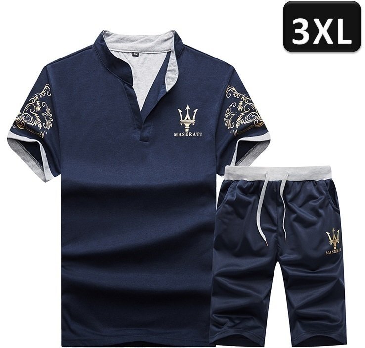 ☆大人気商品☆ジャージ 上下 セット 半袖 部屋着 ルームウェア スポーツウェア セットアップ ネイビー 3XLサイズ 【241】拍卖