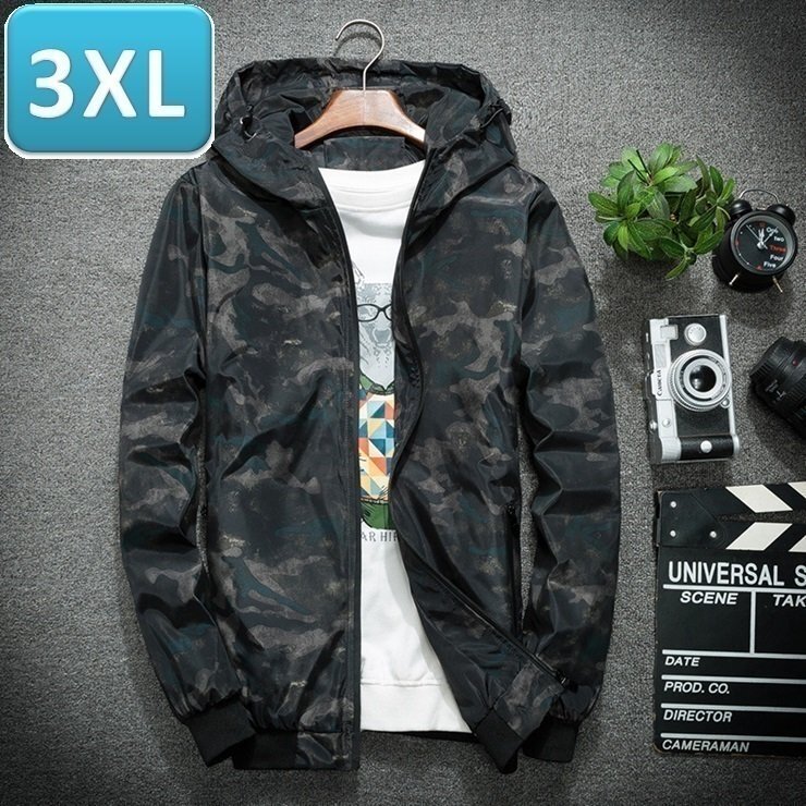 ☆お買得 【190】 迷彩 ウィンドブレーカー フード付き 緑迷彩 3XL メンズ ナイロン カモフラ 柄 アウトドア 防風 軽量 ジャケット拍卖