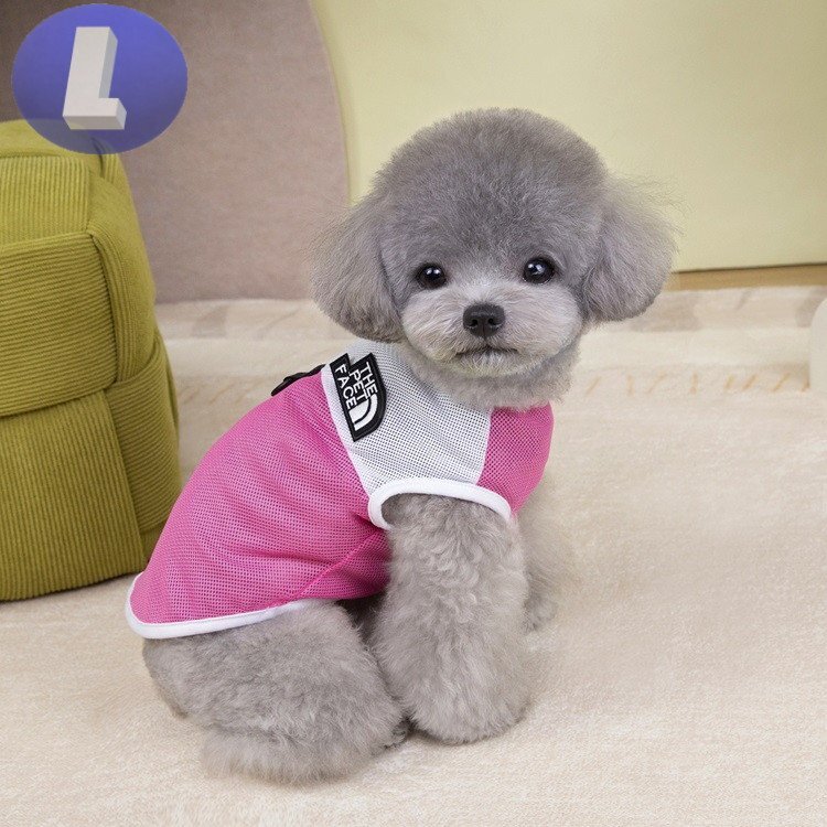 ドッグウェア 犬服 小型犬 ピンク Lサイズ メッシュ素材 袖なし 通気性 柔らか 洋服 可愛い拍卖