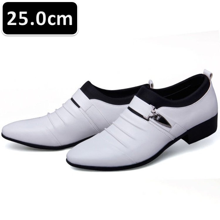 メンズ ビジネス レザー シューズ ホワイト サイズ 25.0cm 革靴 靴 カジュアル 屈曲性 通勤 軽量 柔らかい 新品 【apa-162】拍卖