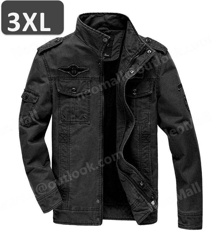 1円~ メンズ ミリタリージャケット【989】ブラック 3XLサイズ ジャケット ブルゾン インポート品拍卖