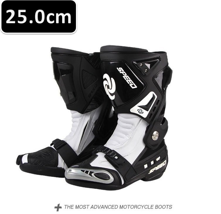 レーシングブーツ 120 ホワイト 25.0cm バイクブーツ 防水 ライディングシューズ ロング ライダーブーツ バイク ライダー拍卖