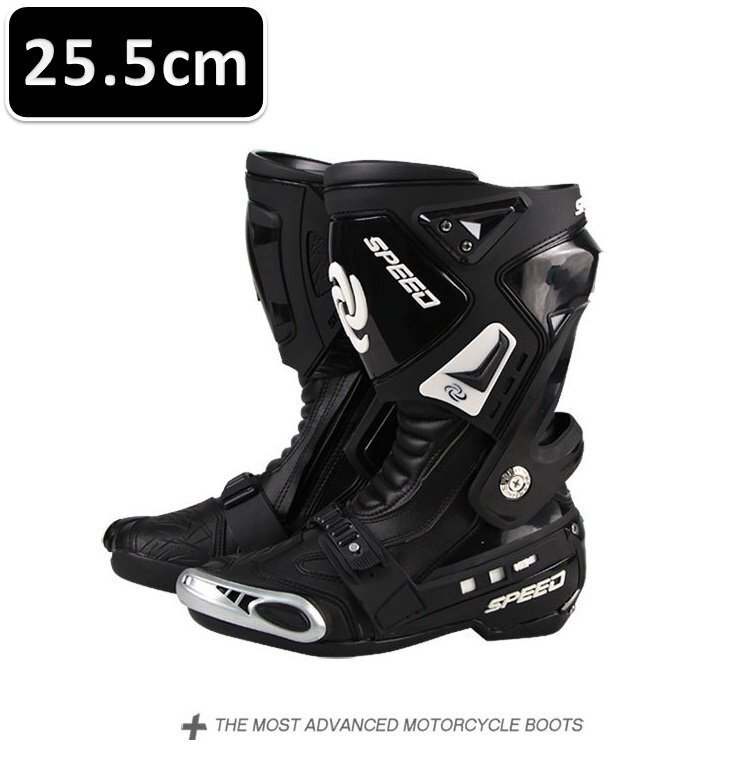 レーシングブーツ 120 ブラック 25.5cm バイクブーツ 防水 ライディングシューズ ロング ライダーブーツ バイク ライダー拍卖