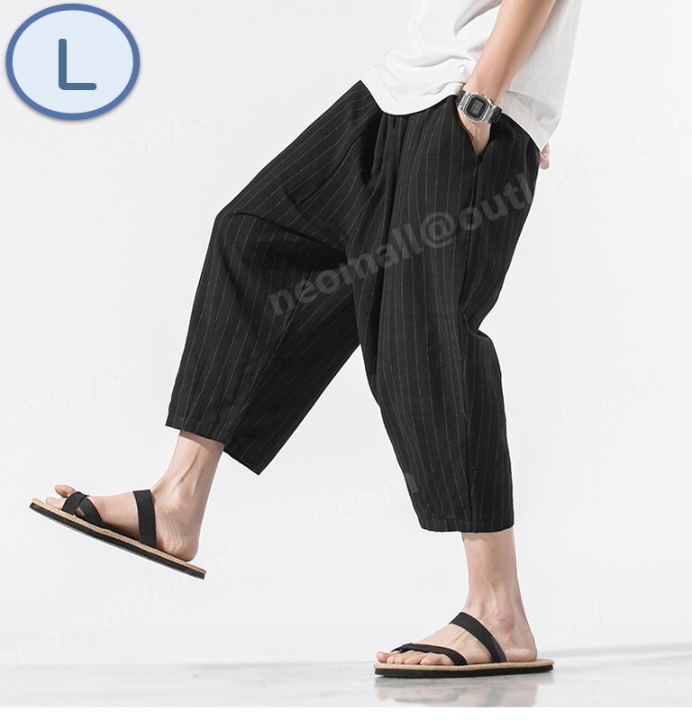 1スタ ☆ メンズ 七分丈 パンツ ブラック サイズL【091】拍卖