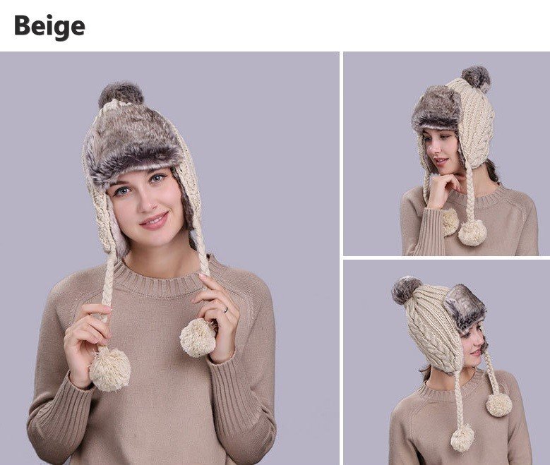 ニット帽 ベージュ レディース 秋冬 厚手 帽子 ニット 柔らか キャップ hat アウトドア ポンポン付き あったかい オシャレ 冬 耳当て n836拍卖